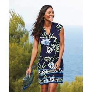 Tommy Bahama Acqua Dei Fiore Dress Navy Floral Size XL Sleeveless Knee Length